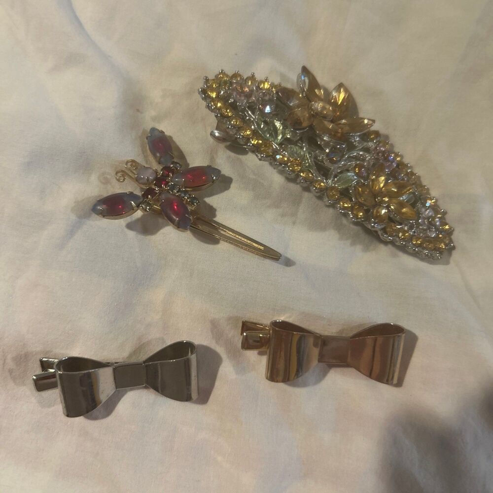 #2204 Rhinestone hair barrettes and hair clips vintage